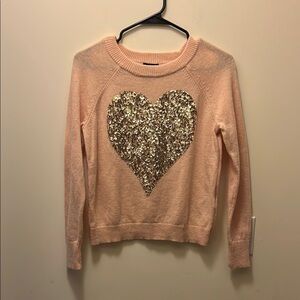 H&M pink sweater with gold sequined heart size small.